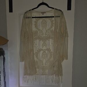 Blu Pepper Ivory Lace Tunic with Fringe